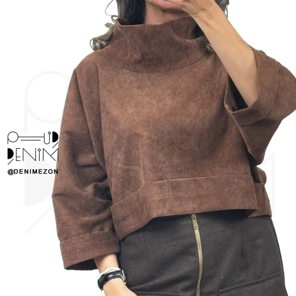 بلوز یقه ایستاده مخمل کبریتی آذردخت تن خور