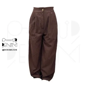 شلوار کتان مخملی آموتیا قهوه ایl دنیم مزون نمای پشت - مانا دنیم